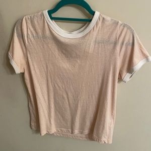 H&M brand pink top with white collar and sleeve